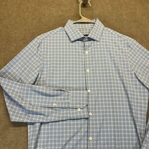 Mizzen + Main Dress Shirt Men's Small Trim Fit L/S Button Up Light Blue Check